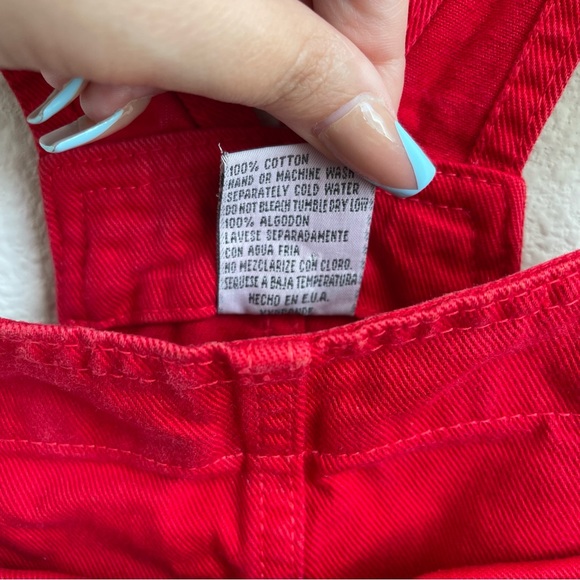 BIG TIME Vintage 90s Vibrant Red Jean Retro Utility Straight Leg Bib Overalls - Picture 16 of 16